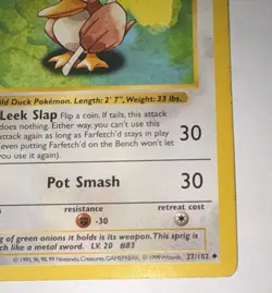 Pokemon Farfetch'd 27/102 Base Set 1st Edition Shadowless Uncommon MP - Image 2