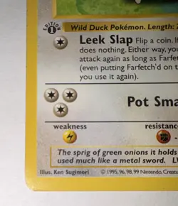 Pokemon Farfetch'd 27/102 Base Set 1st Edition Shadowless Uncommon MP - Image 3