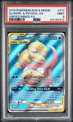 2019 POKEMON SUN & MOON UNIFIED MINDS #217 FULL ART/SLOWPOKE & PSYDUCK GX PSA 9 - Image 1