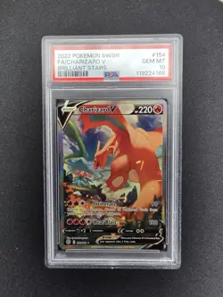 2022 POKEMON SWORD & SHIELD BRILLIANT STARS #154 FULL ART/CHARIZARD V PSA 10 - Image 1