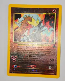 Entei 34 WoTC Black Star Promo Reverse Holo Pokemon Card ( SWIRL) Played - Image 1