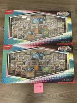 2 x Pokemon Prismatic Evolutions Lucario EX and Tyranitar EX Premium Collection - Image 1
