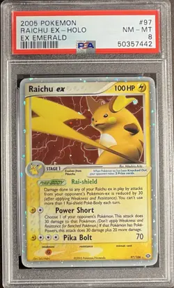2005 Pokemon EX Emerald 97 Raichu EX Holo PSA 8 NM-MT - Image 1