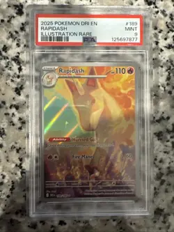 2025 POKEMON DRI EN RAPIDASH ILLUSTRATION RARE PSA 9 MINT #189/182 - Image 1
