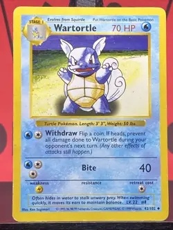 Wartortle 42/102 Base Set Shadowless Uncommon 1999 WOTC Pokemon TCG MP - Image 3