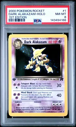 2000 POKEMON ROCKET 1ST EDITION #1 DARK ALAKAZAM-HOLO PSA 8 - Image 1