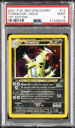 2001 POKEMON NEO DISCOVERY 1ST EDITION #12 TYRANITAR-HOLO PSA 9 - Image 1
