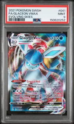 2021 POKEMON SWORD & SHIELD EVOLVING SKIES #041 FULL ART/GLACEON VMAX PSA 9 - Image 1