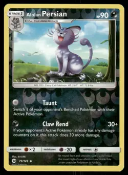 2017 Pokemon Alolan Persian Uncommon SM Base Set 79/149 Reverse Holo NM - Image 1