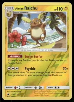 2017 Pokemon Alolan Raichu Holo Rare Crimson Invasion 31/111 Reverse Holo HP - Image 1