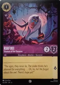 42/204 RAFIKI SHAMAN OF THE SAVANNA AZURITE SEA COMMON DISNEY LORCANA CARD - Image 1