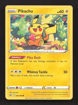 Pikachu 052/196 Common Lost Origin Pokemon Near Mint - Image 1