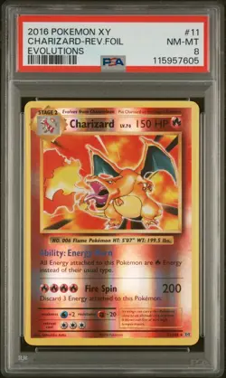2016 Pokemon XY Evolutions 11 Charizard Reverse Holo PSA 8 Graded Pokemon Card - Image 1