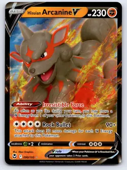 Hisuian Arcanine V 090/195 Holo V Rare Silver Tempest Pokemon Near Mint - Image 1