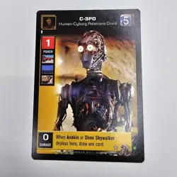 C-3PO HUMAN-CYBORG RELATIONS DROID STAR WARS YOUNG JEDI CCG RARE Card 3 SWCCG - Image 1