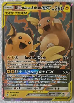 Pokemon Raichu & Alolan Raichu GX 54/236 Sm-Unified Minds Holo - Image 1