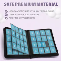 16 Pockets Trading Card Zipper Binder for 1000+ Cards| Secure Side Loading Po... - Image 3