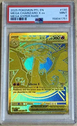 2025 Pokemon Phantasmal Flames #130 Mega Charizard X Ex Hyper Rare Gold PSA 9 - Image 1