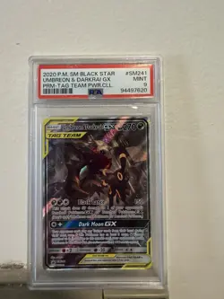 2020 POKEMON SM BLACK STAR PROMO #SM241 UMBREON & DARKRAI GX PSA 9 - Image 1