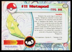 1999 Topps Pokemon TV Animation Series 1 Metapod Green Logo #11 - Image 2
