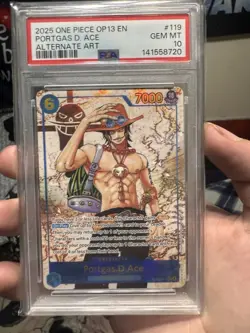 Bandai 2025 One Piece CCG Portgas D. Ace Alt Art Foil SEC OP13-119 PSA 10 EN - Image 1