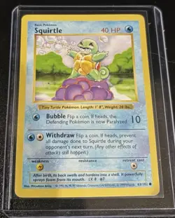 Pokemon TCG Shadowless Base Set Squirtle Card 63/102 - Image 1