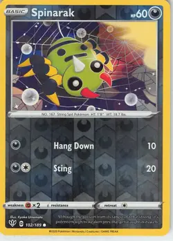 Spinarak 102/189 Common Darkness Ablaze Pokemon Reverse Holo LP Umemoto - Image 1