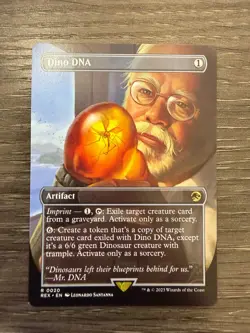 MTG Magic The Gathering REX Jurassic Park World Borderless Foil #20 Dino DNA - Image 1