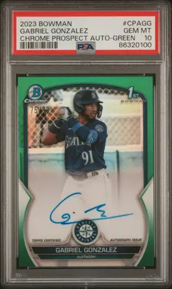 2023 Bowman Chrome Gabriel Gonzalez Chrome Prospect Auto Green Refractor PSA 10 - Image 1