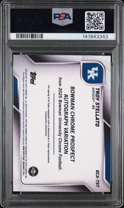 2025 Bowman Chrome U Troy Stellato Auto Gold Shimmer /50 Kentucky PSA 10 - Image 2
