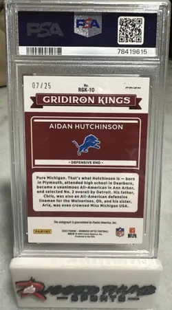 2022 Optic Aidan Hutchinson Rookie Gridiron Kings Auto-Purple Stars /25 PSA 10 - Image 2