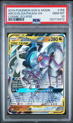 2019 Pokemon Sun & Moon Cosmic Eclipse Arceus & Dialga & Palkia GX #156 PSA 10 - Image 1
