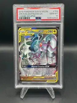 2019 Pokemon Sun & Moon Cosmic Eclipse Arceus & Dialga & Palkia GX #156 PSA 10 - Image 1