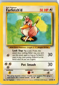 Pokemon Card - Farfetch'd Base Set Unlimited 27/102 Uncommon - Vintage WOTC - Image 1