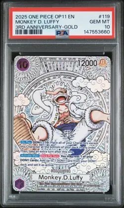 2025 ONE PIECE OP11-A FIST OF DIVINE SPEED #119 MONKEY D. LUFFY PSA 10 - Image 1