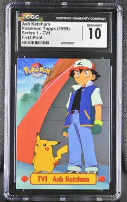 1999 Topps Pokemon ASH KETCHUM #TV1 CGC 10 Low Pop ROOKIE CARD 1st Print - Image 1