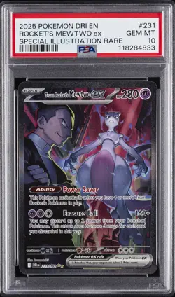 2025 POKEMON DRI EN-DESTINED RIVALS #231 TEAM ROCKET'S MEWTWO EX PSA 10 - Image 1