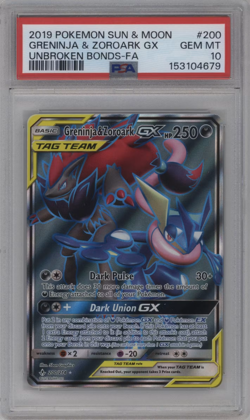 2019 POKEMON SUN & MOON UNBROKEN BONDS FULL ART/GRENINJA & ZOROARK GX PSA 10 - Image 1