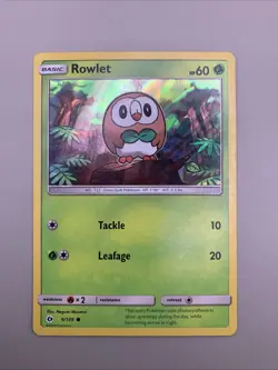 Pokemon SM Base Set Cosmo Holo Rowlet #9/149 Common - Image 1