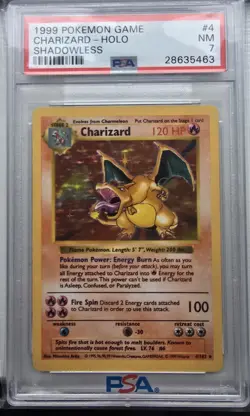 1999 POKEMON BASE SET SHADOWLESS #4 CHARIZARD -HOLO PSA 7 -SHIP FAST 🔥 - Image 1
