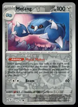 Metang 114/162 Common Temporal Forces Pokemon Reverse Holo Near Mint - Image 1