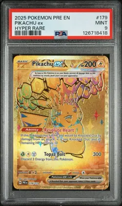 2025 POKEMON PRE EN-PRISMATIC EVOLUTIONS #179 PIKACHU EX HYPER RARE PSA 9 - Image 1