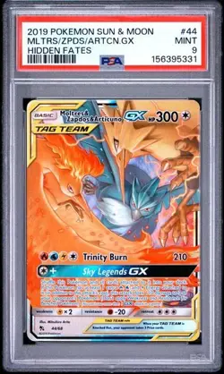 PSA 9 Moltres Zapdos Articuno GX 44/68 Pokemon Hidden Fates Tag Team - Image 1