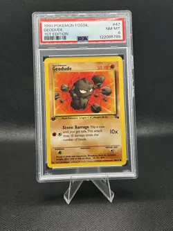 PSA 8 NM/MT 1999 POKEMON FOSSIL #47 GEODUDE 1ST EDITION ENGLISH - Image 1