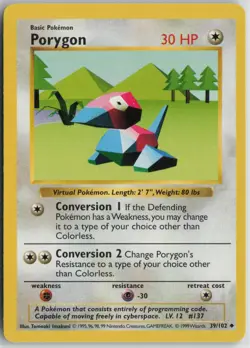 Porygon 39/102 Uncommon Base Set Shadowless Pokemon Unlimited Near Mint - Image 1