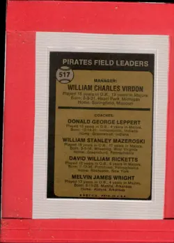 1973 Topps #517b Bill Virdon NM Near Mint Pirates MG ID:62028 - Image 2