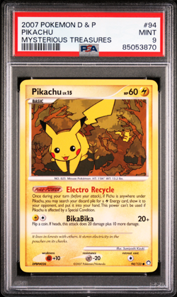 Pokemon 2007 Diamond & Pearl Mysterious Treasures Pikachu #94/123 PSA 9 POP 21 - Image 1