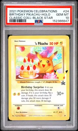2021 POKEMON CELEBRATIONS CLASSIC COLLECTION #24 BIRTHDAY PIKACHU-HOLO PSA 10 - Image 1