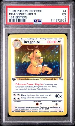1999 POKEMON FOSSIL 1ST EDITION #4 DRAGONITE-HOLO PSA 5 - Image 1