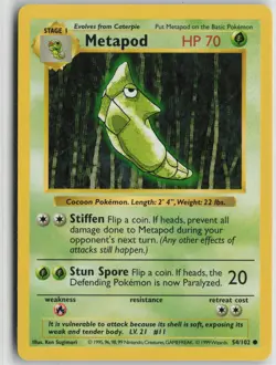 Metapod 54/102 Common Base Set Shadowless Pokemon Unlimited Near Mint - Image 1